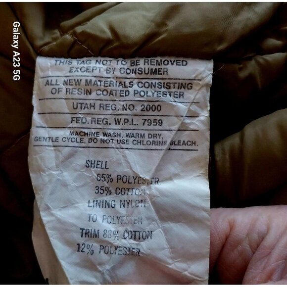 Field & Stream Mens Khaki Quilted Jacket Size 44 With Corduroy Collar Barn Coat - Picture 7 of 7